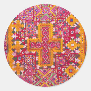 Colorful Indian Embroidery Print Classic Round Sticker