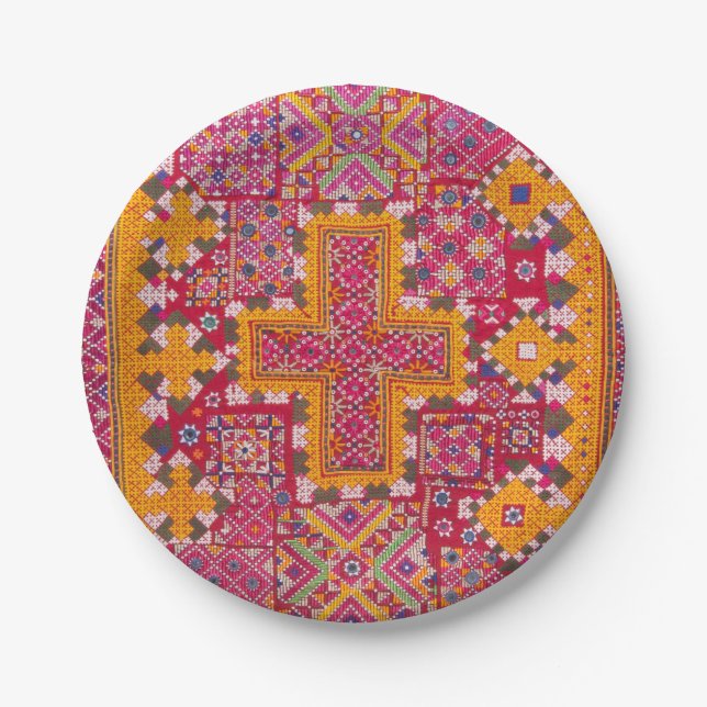 Colorful Indian Embroidery Print Paper Plates (Front)