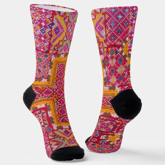 Colorful Indian Embroidery Print Socks (Angled)