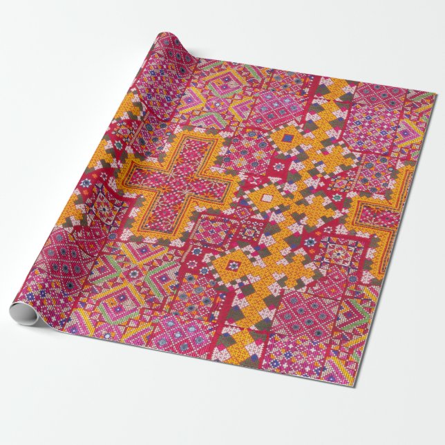 Colorful Indian Embroidery Print Wrapping Paper (Unrolled)