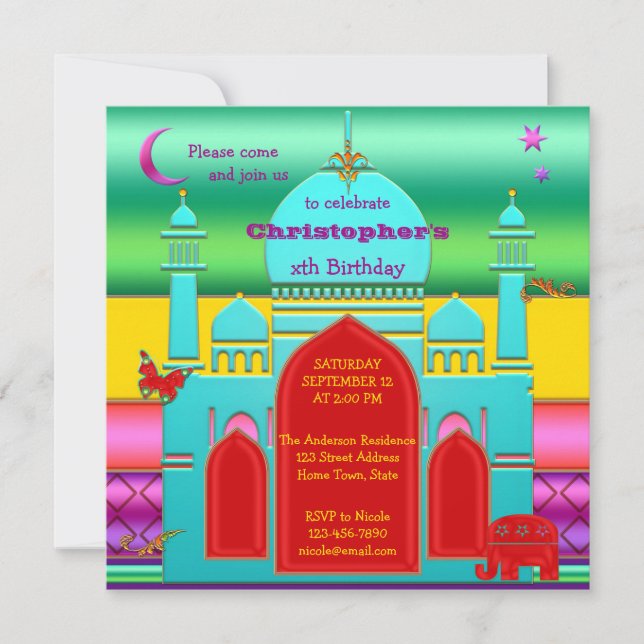 Colorful Indian Fantasy Kids Birthday Invitation (Front)