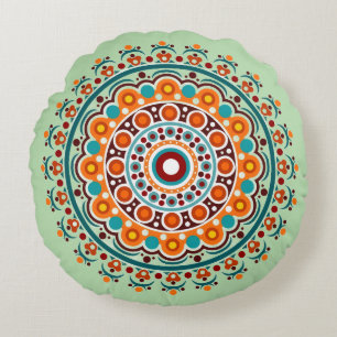 Colorful Indian Mandala Round Pillow