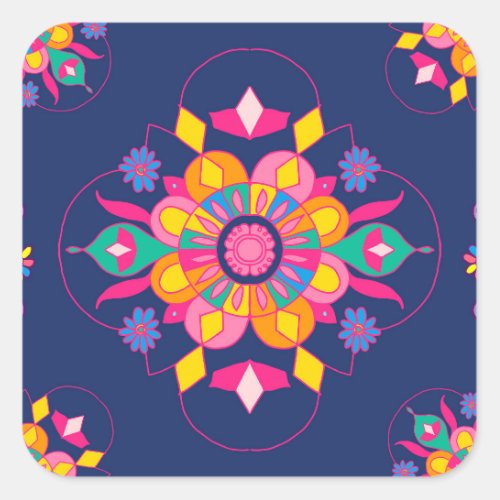 Colorful Indian Rangoli pattern Square Sticker