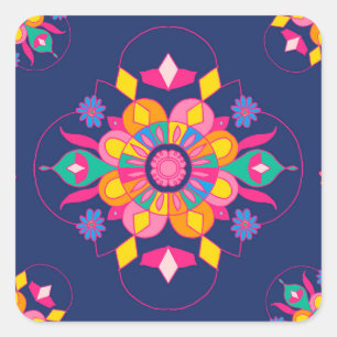 Colorful Indian Rangoli pattern Square Sticker