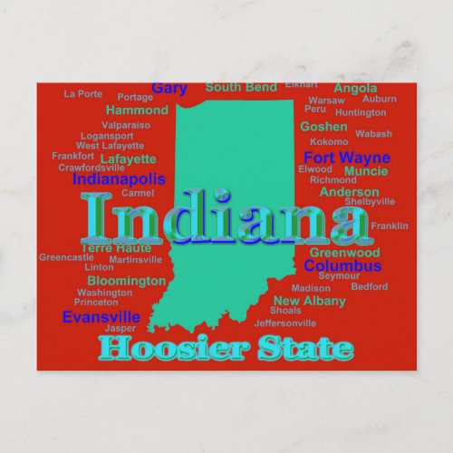 Colorful Indiana State Pride Map Pop Art Postcard