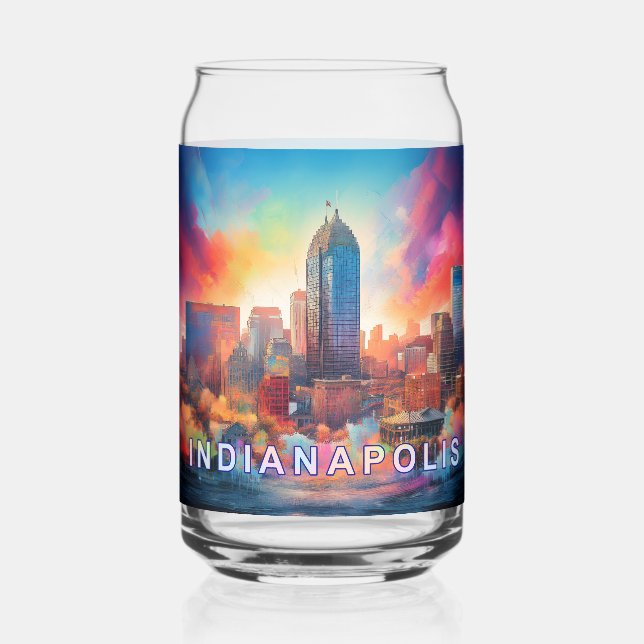 Colorful Indianapolis Skyline Can Glass (Back)