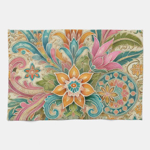 Colorful Indonesian Batik Floral Boho Rustic Kitchen Towel
