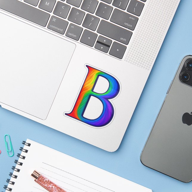 Colorful Initial Alphabet Letter B Sticker (Laptop w/ iPhone)
