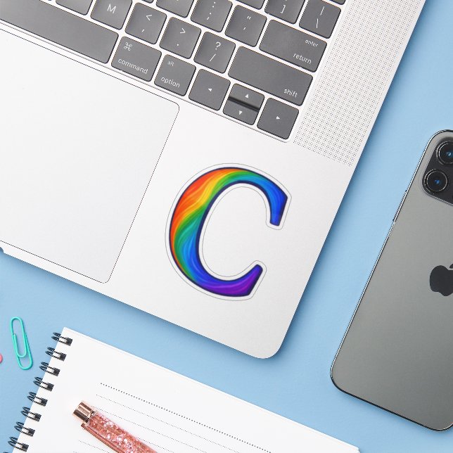 Colorful Initial Alphabet Letter C Sticker (Laptop w/ iPhone)