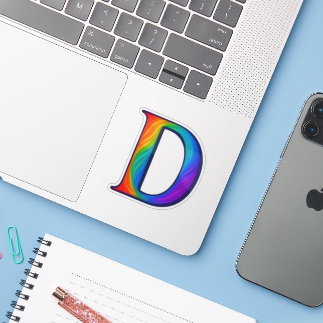 Colorful Initial Alphabet Letter D Sticker (Laptop w/ iPhone)