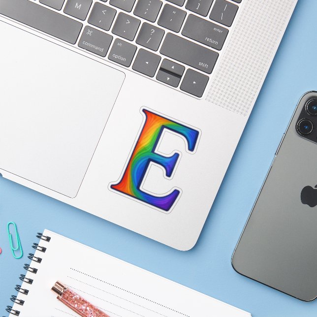 Colorful Initial Alphabet Letter E Sticker (Laptop w/ iPhone)