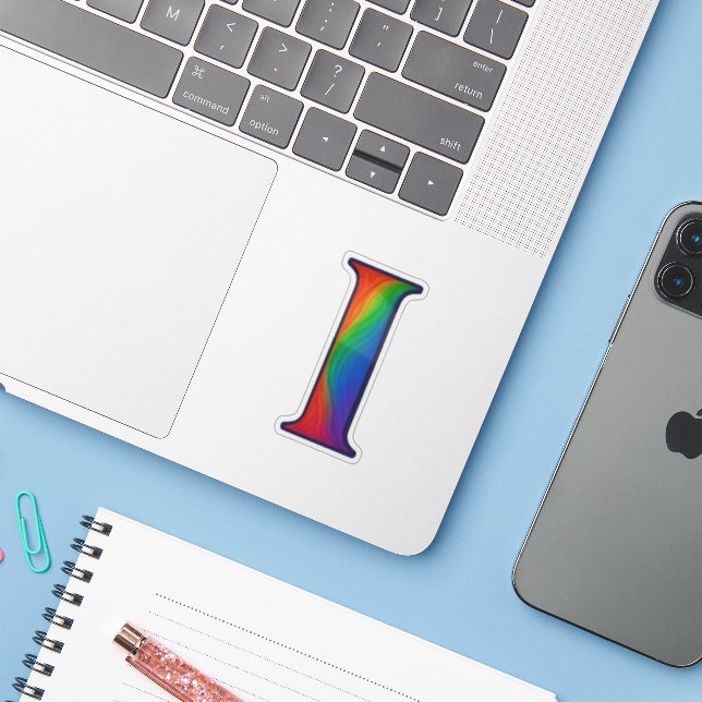 Colorful Initial Alphabet Letter I Sticker (Laptop w/ iPhone)