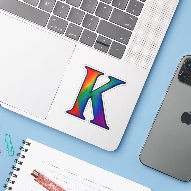 Colorful Initial Alphabet Letter K Sticker (Laptop w/ iPhone)