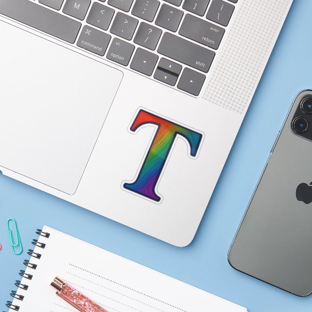 Colorful Initial Alphabet Letter T Sticker (Laptop w/ iPhone)