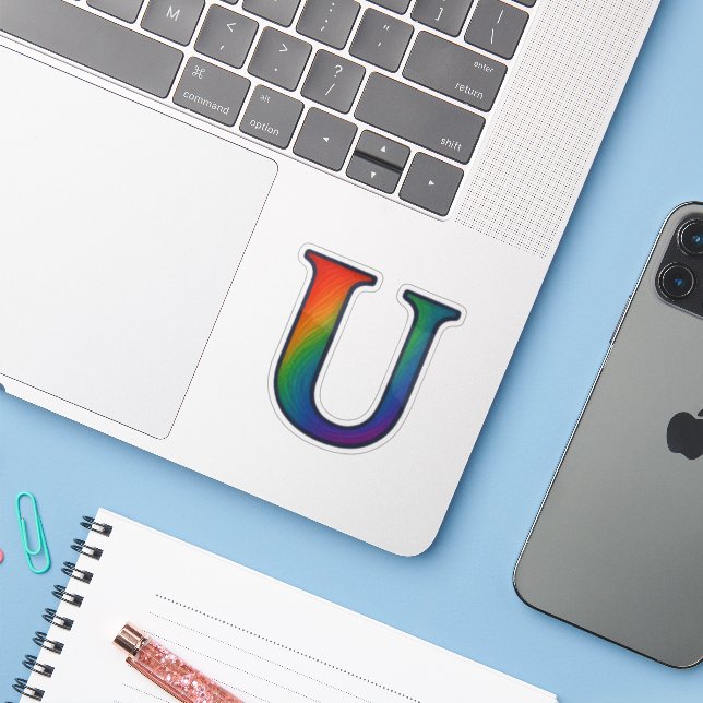 Colorful Initial Alphabet Letter U Sticker (Laptop w/ iPhone)