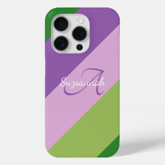 Colorful Initial Letter Monogram & Diagonal Stripe iPhone 15 Pro Case