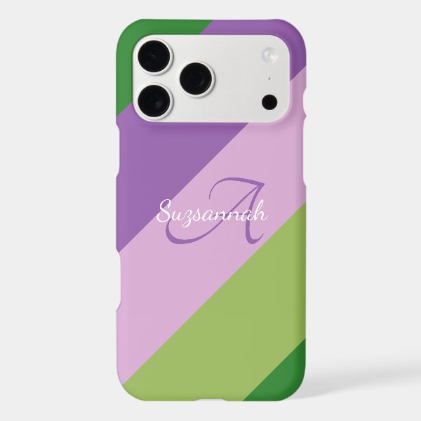 Colorful Initial Letter Monogram & Diagonal Stripe