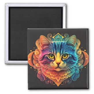 Colorful Ink art Cat Magnet