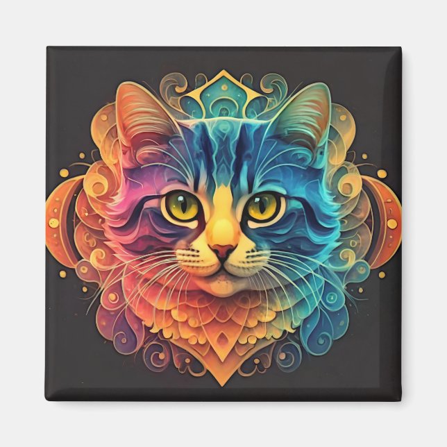 Colorful Ink art Cat Magnet (Front)