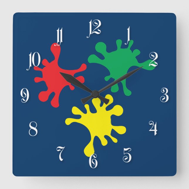 Colorful  ink blots square wall clock (Front)