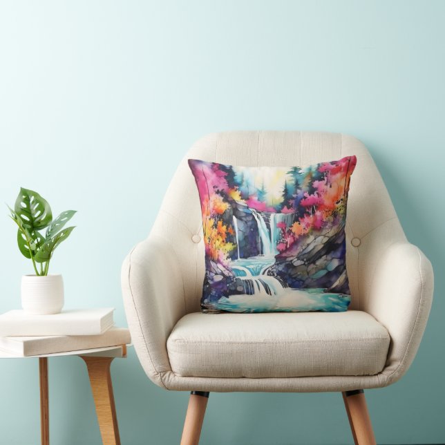 Colorful Ink Landscape Throw Pillow (Chair)