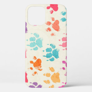 Colorful ink, messy dog paws iPhone 12 case