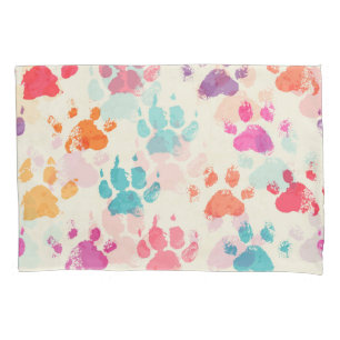 Colorful ink, messy dog paws pillow case