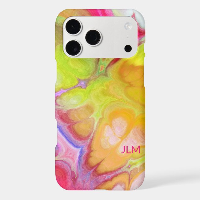 Colorful Ink Modern Abstract Pattern with Monogram Iphone Case (Back)