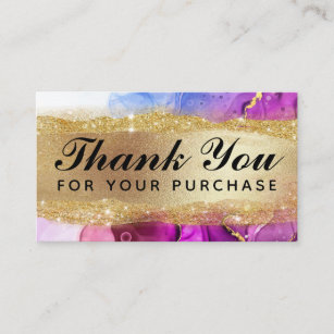 Colorful Ink Thank You For Your Purchase In Gold Business Card
