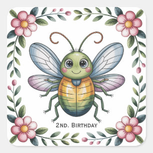 Colorful Insect Bugs 2nd. Birthday Party Square Sticker