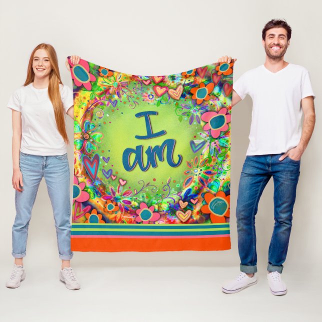 Colorful Inspirational I AM Floral Inspirivity Fleece Blanket (In Situ)