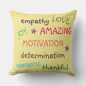 Colorful Inspirational Words Pattern Throw Pillow by HappyGabby at Zazzle