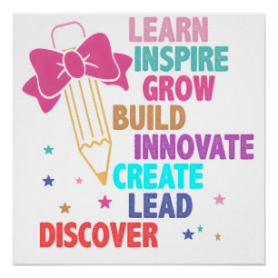 Colorful Inspirational Words Teacher Pencil & Bow Poster