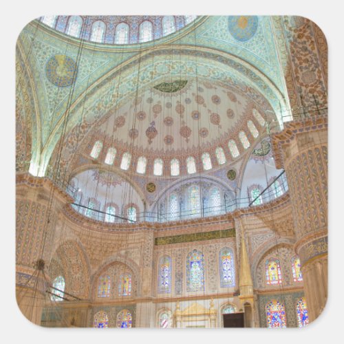 Colorful interior domed ceiling of Blue Mosque Square Sticker