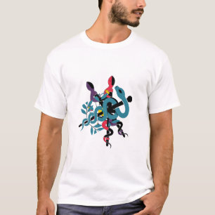 Colorful Intertwined Snakes Artistic Botanical T-S T-Shirt