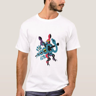 Colorful Intertwined Snakes Artistic Botanical T-S T-Shirt