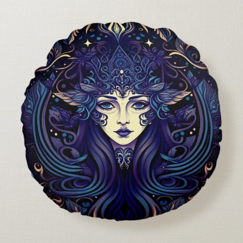 Colorful Intricate Hecate Pattern Design Round Pillow