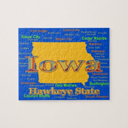 Colorful Iowa State Pride Map Silhouette Jigsaw Puzzle