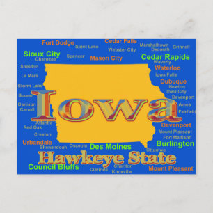Colorful Iowa State Pride Map Silhouette Postcard