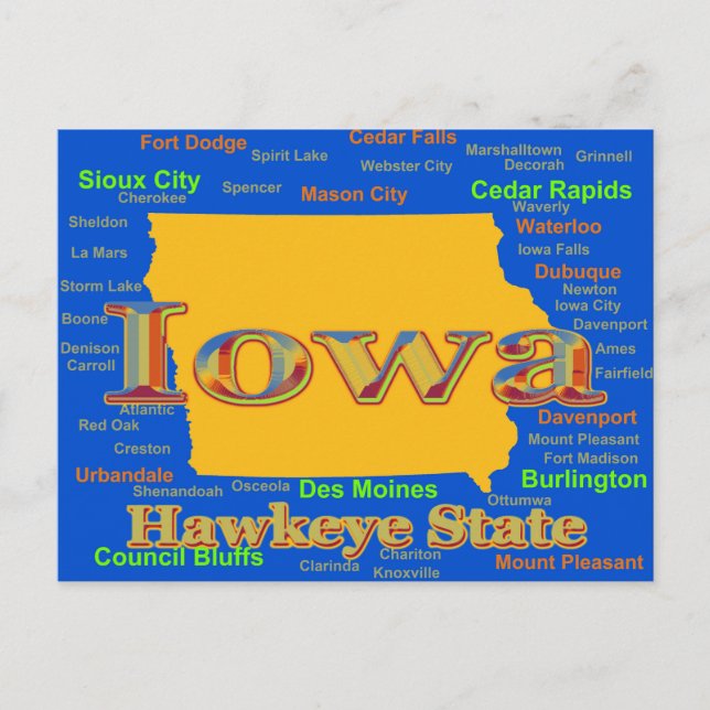 Colorful Iowa State Pride Map Silhouette Postcard (Front)