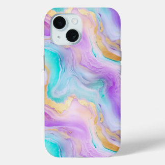 Colorful iPhone 15 Case Agate Vibrant Marbled Gem