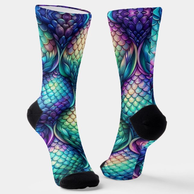 Colorful/iridescent aquatic scales socks (Angled)