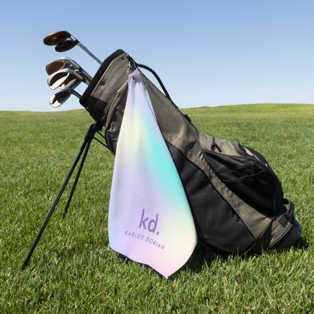 Colorful Iridescent Background Monogram Golf Towel (Green)