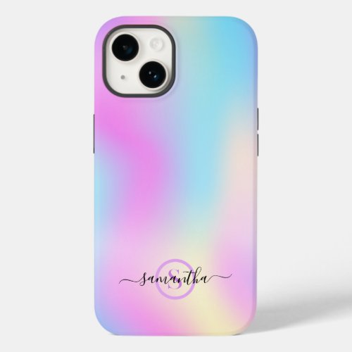 Colorful iridescent background typography monogra Case_Mate iPhone 14 case