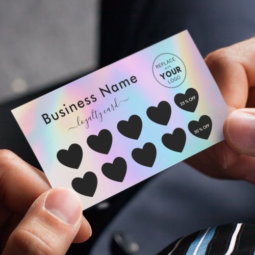 Colorful Iridescent  Black Hearts Add Logo Beauty Loyalty Card