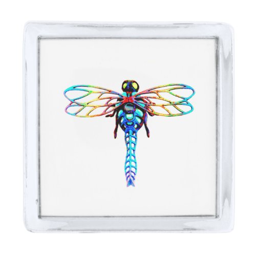 colorful iridescent dragonfly silver finish lapel pin