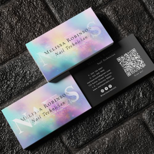 Colorful Iridescent Elegant Nail Technician Salon Raised Spot UV Business Card