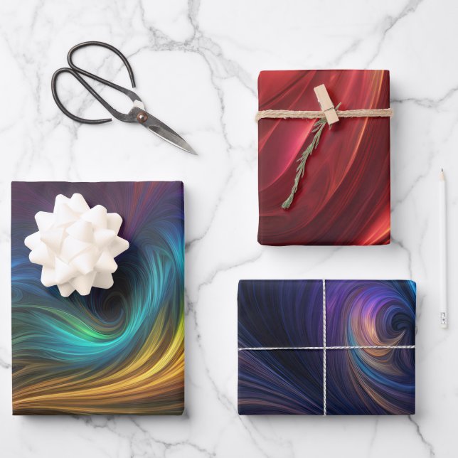 Colorful Iridescent Swirl Patterns Wrapping Paper Sheets (Front)