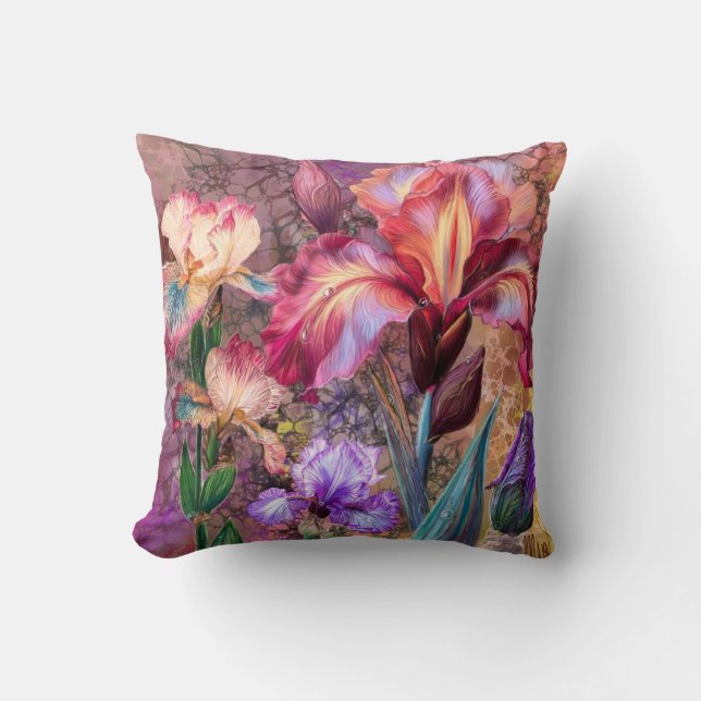 Colorful Irises Throw Pillow (Front)