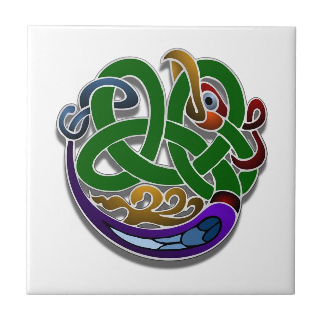 Colorful Irish Celtic Bird Design Ceramic Tile (Front)